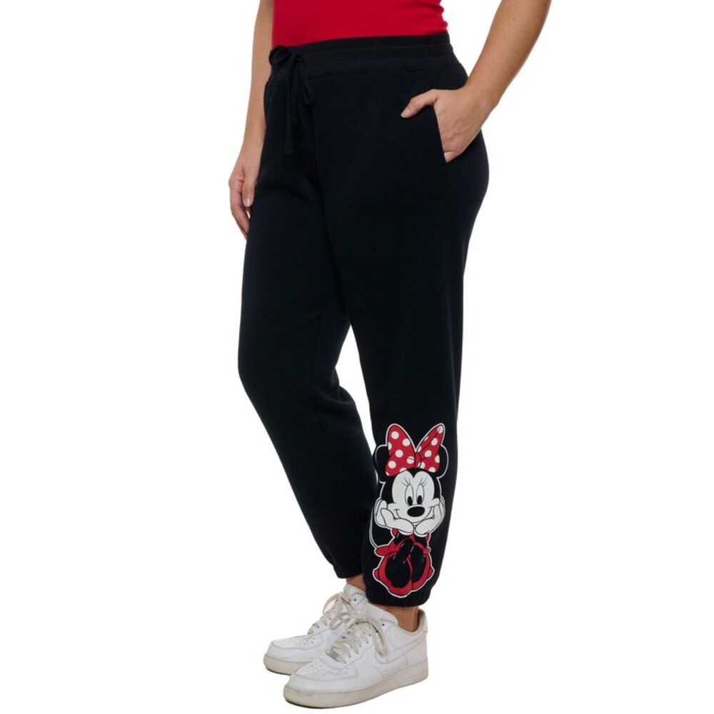 New Women's Plus Size Disney Minnie Mouse Jogger Pants Pockets Fleece Black
